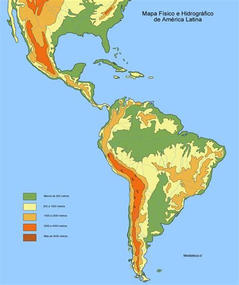 Mapa Físico Y Hidrográfico De América Latina South America Map