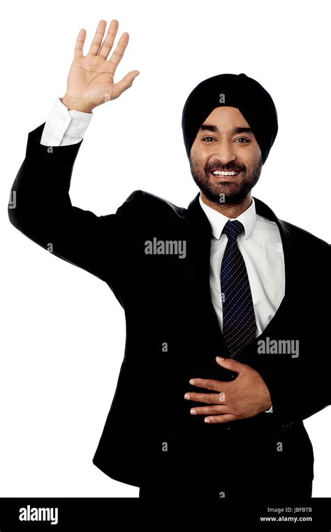Handsome Indian Male Manager Waving Stock Photo Alamy