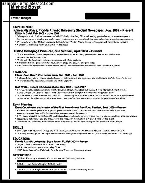 Students creating a resume for an internship often get hung up on the fact that they simply don't have enough work experience to fill the page. Internship Resume for College - Sample Templates - Sample ...