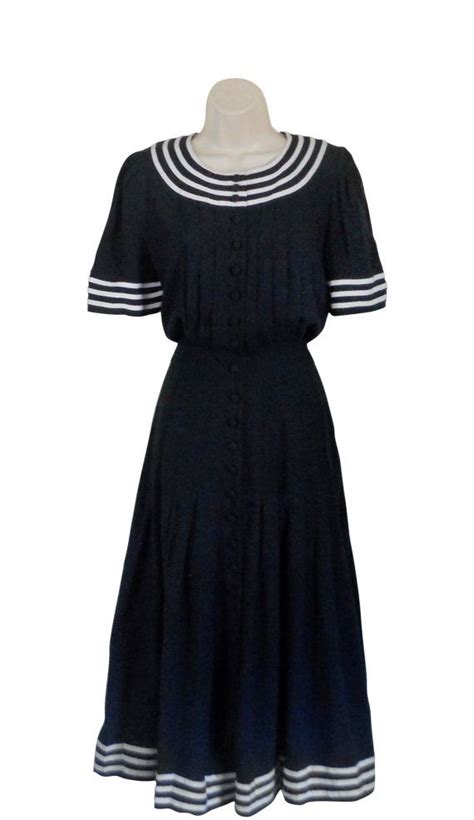 Vintage Sailor Dress Nautical Dress Blue White Dress Pinup Etsy