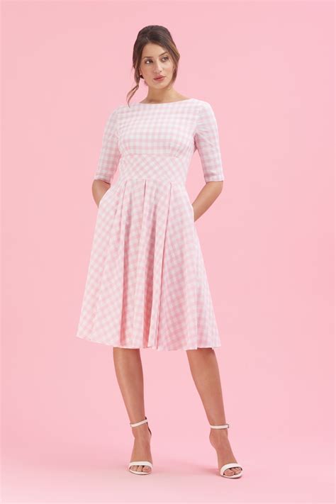 The Pretty Dress Company Hepburn Pink And White Gingham Swing Dress