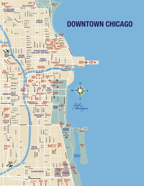 Downtown Chicago Map Chicago Downtown Map Digital Vector Creative
