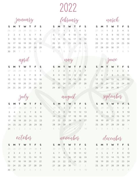2022 One Page Calendar Printable World Of Printables