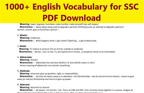 1000 English Vocabulary For Ssc Pdf Download Pdfexam