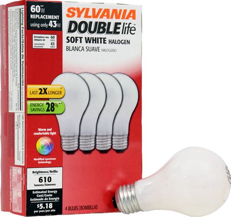Sylvania Double Life Halogen Light Bulbs 43w 60w Equivalent Soft