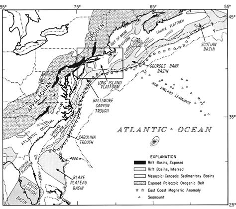 Generalized Map Of The U S Atlantic Continental Margin The Exposed