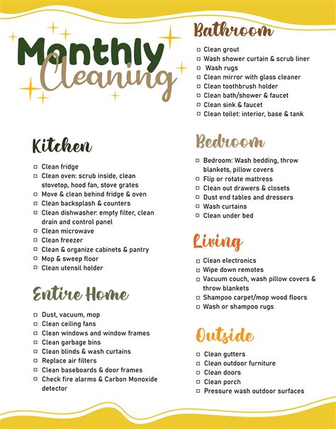 10 Best Printable Monthly Cleaning Checklist
