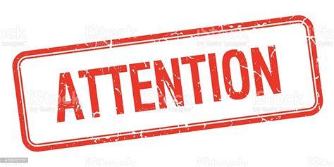 Attention Red Square Grungy Vintage Isolated Stamp Stock