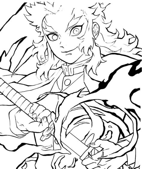 Kyojuro Rengoku With Sword Coloring Page Free Printable Coloring Pages