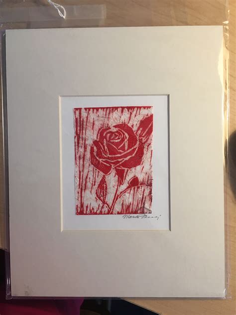 The Red Rose Linoleum Relief Print In Printmaking
