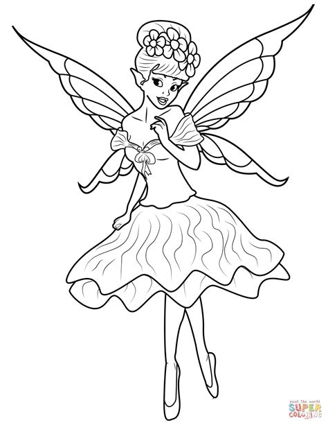 Tooth fairy flying with a mallet and bag. Fairy coloring page | Free Printable Coloring Pages