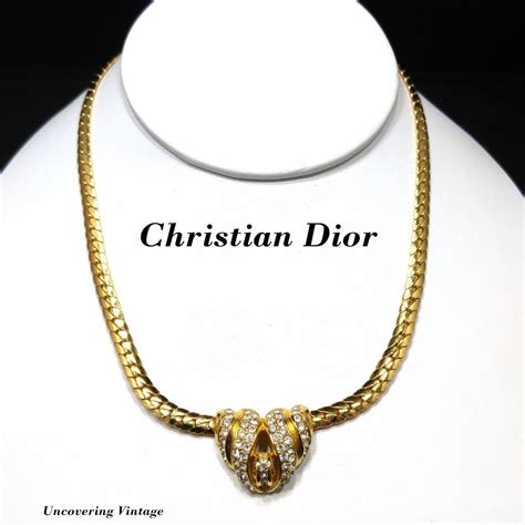Christian Dior Heart Pendant Necklace Gold Plated 1980s Vintage