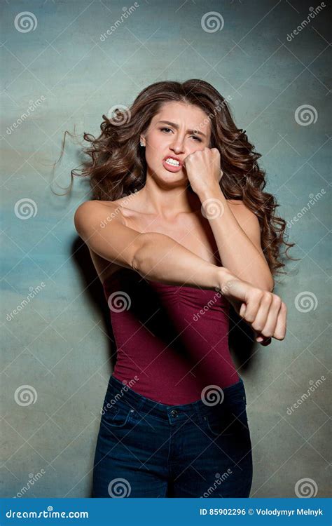 Portrait Of Furious And Angry Woman Stock Photo Image Of Gesturing