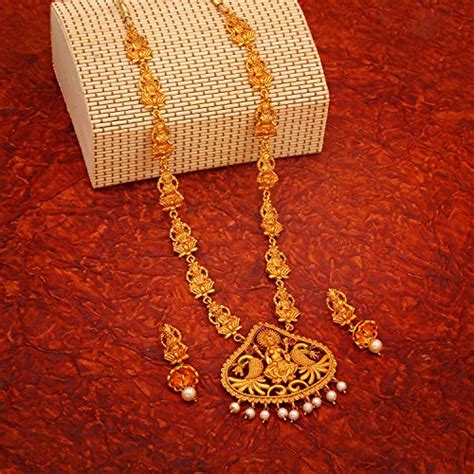 buy apara matt gold plated copper south indain necklace set jewellery for women at
