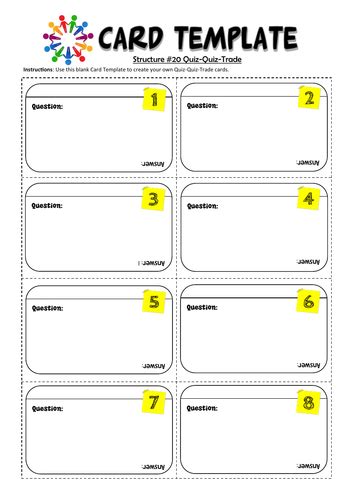 Kagan Structures 20 Quiz Quiz Trade Card Templates And Examples