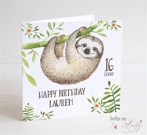 Personalised Sloth Birthday Card Uk Handmade
