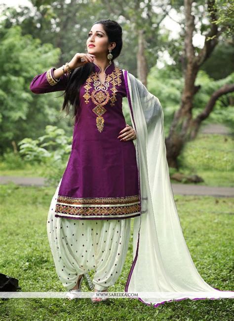 Buy Purple Embroidered Work Cotton Punjabi Suit Online Uk Usa Canada Australia