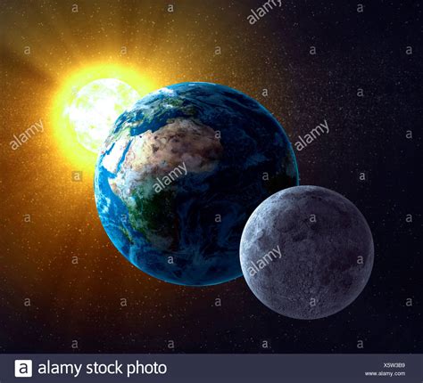 Earth Moon And Sun Artwork Stock Photo Alamy