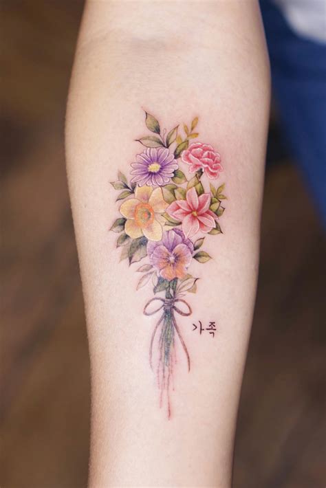 Flower Bouquet Tattoo Birth Flower Tattoos Flowers Bouquet Line The