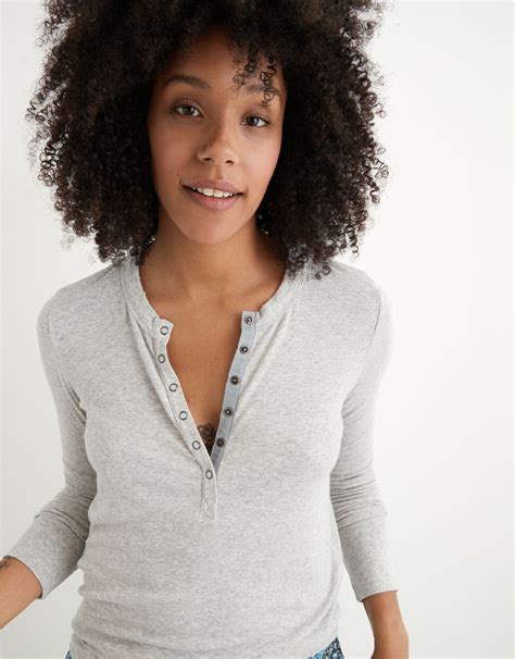 Aerie Ribbed Henley Long Sleeve T Shirt