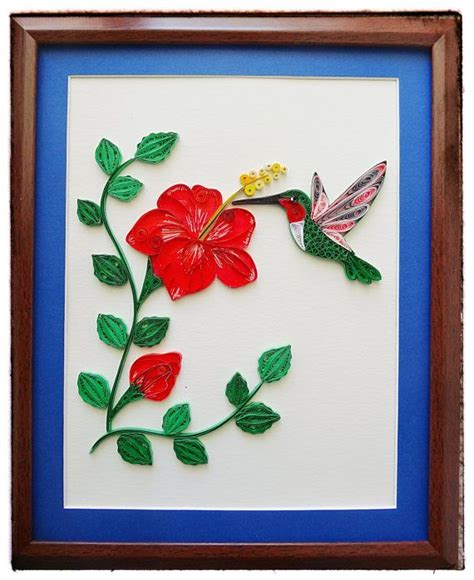 Beautiful and looks real, easy to make paper flower hibiscus from this tutorial with stencils, perfect for room decor, floral. Paper Quilled Hummingbird Hibiscus Flower artwork, Christmas gift, Home decor, mobile, print ...