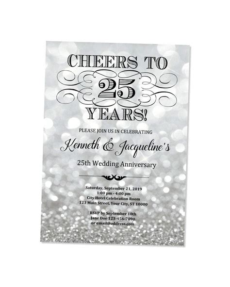 25th Wedding Anniversary Invitation Silver Sparkle 25th