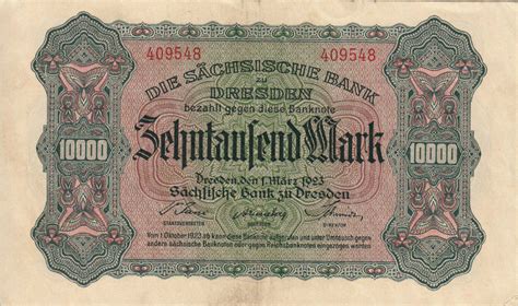 10000 Mark 1923 (1. III.), 1923 Issue - Sächsische Bank zu Dresden (Sachsen - Saxony) - Germany ...