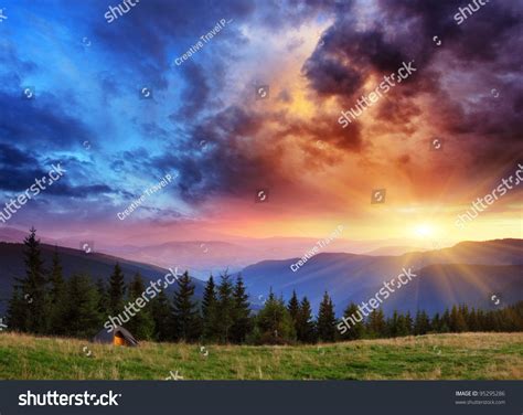 Majestic Sunset Mountains Landscape Hdr Image Stock Photo 95295286
