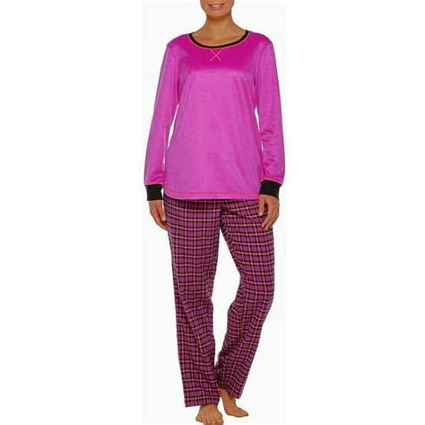 Secret Treasures Womens Microfleece Pajama Top With Flannel Plaid Sleep Pant 2 Piece Table