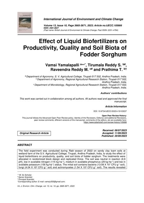 PDF Effect Of Liquid Biofertilizers On Productivity Quality And Soil