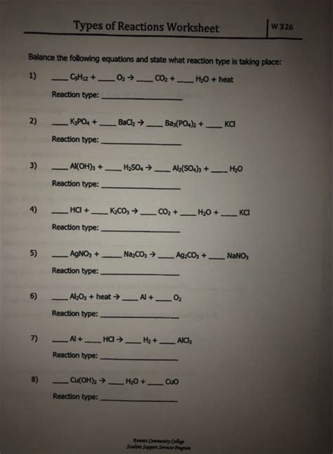 Types of chemical reactions pogil revised | chemical …. Types Of Reactions Worksheet Answer Key / Balancing ...