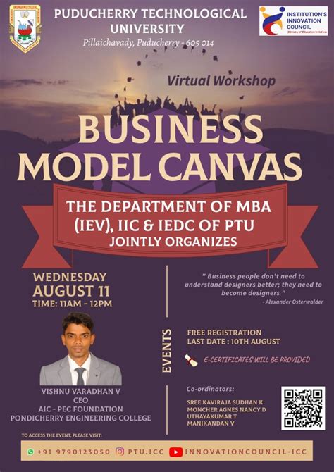 Workshop On Business Model Canvas Pondicherry Engineering College