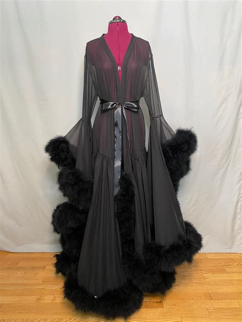 feather robe evening dress bridal boudoir robe hollywood vintage robe frou frou drag queen dress