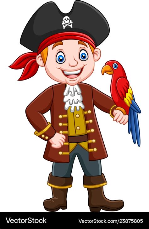 Cartoon Captain Pirate With Macaw Bird Royalty Free Vector