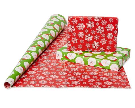 Christmas Extra Wide Reversible Wrapping Paper Santa Snowmen And