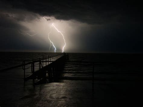 Lightning Over The Ocean Lightning Storm Landscape Hd Nature Wallpapers