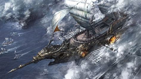 An Artists Rendering Of A Ship Floating In The Ocean Surrounded By