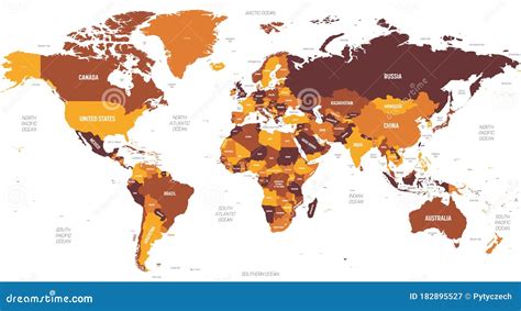 World Map Brown Orange Hue Colored On Dark Background High Detailed