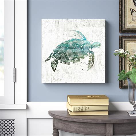 Beachcrest Home Turquoise Sea Turtle Print On Canvas Reviews Wayfair