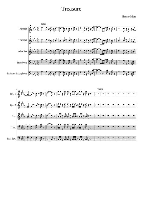 Treasure Bruno Mars Sheet Music For Trumpet Alto Saxophone Trombone