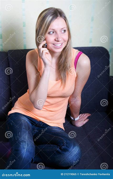 Woman Talking On Cell Phone Stock Image Image Of Beautiful Sitting 21219065