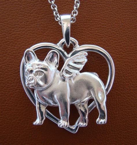 Sterling Silver French Bulldog Angel On A Heart Pendant Ring Bracelet