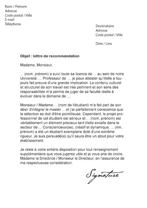 Exemple De Lettre De Recommandation