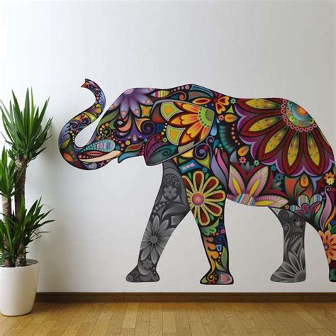 Elegant Elephant Wall Sticker Colorful Elephant Wall Decal
