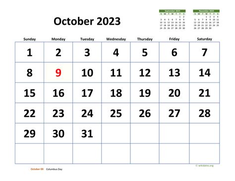October 2023 Calendar With Extra Large Dates