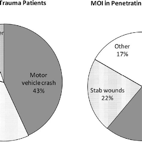 Mechanism Of Injury By Type Of Trauma Pie Charts Illustrating The