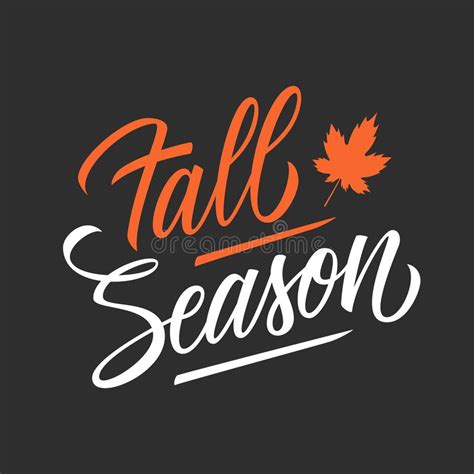 Fall Season Handwritten Lettering Text Design With Maple Leaf Stock