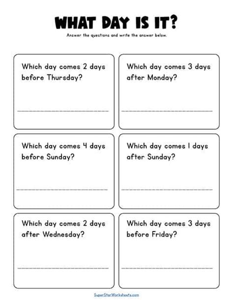 Days Of The Week Worksheets Superstar Worksheets