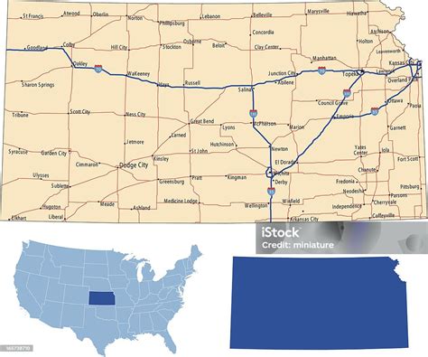Kansas Road Map Stock Illustration Download Image Now Kansas Map
