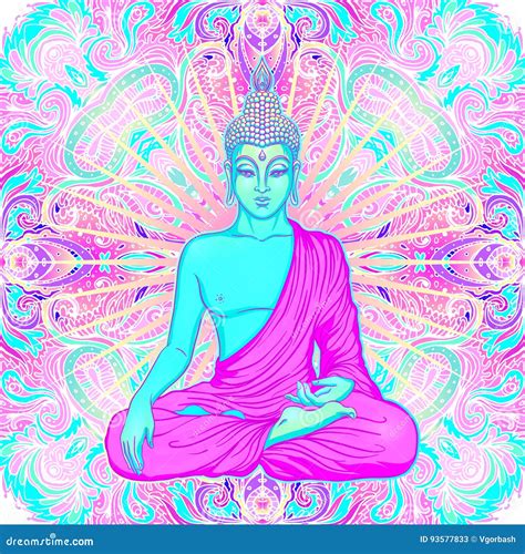 Sitting Buddha Over Sacred Geometry Background Vector Illustration